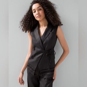 WHBM White House Black Market tie front black studio vest size 10 brand new